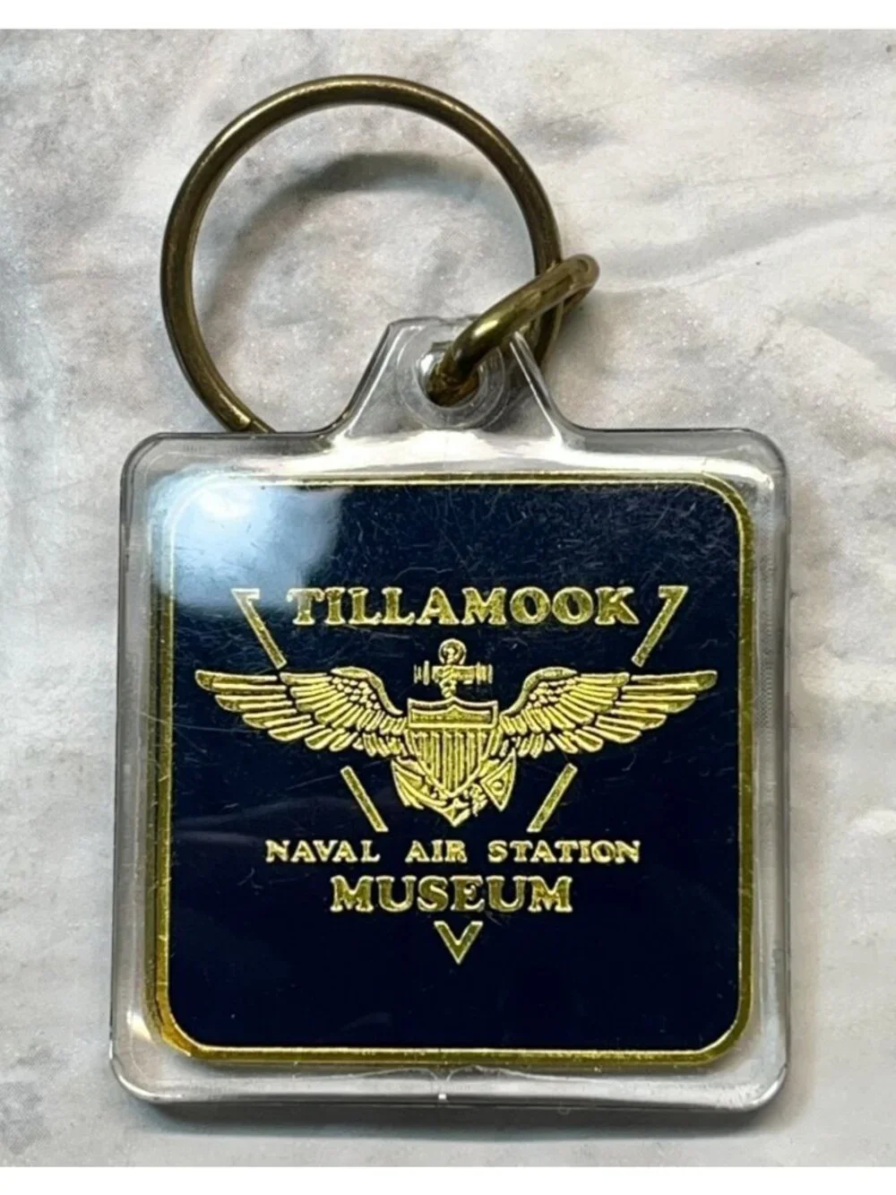 Tillamook Naval Air Station Museum Keychain Vintage Gold Logo Oregon Souvenir